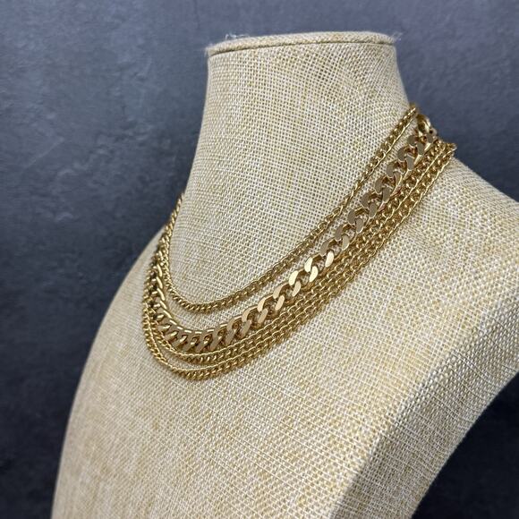 Vintage Monet Gold Tone Chain Multistrand Necklace 16 Inch - Picture 2 of 5